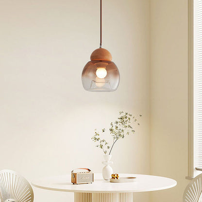 Contemporary Retro Globe Wood Glass 1-Light Pendant Light For Bedroom