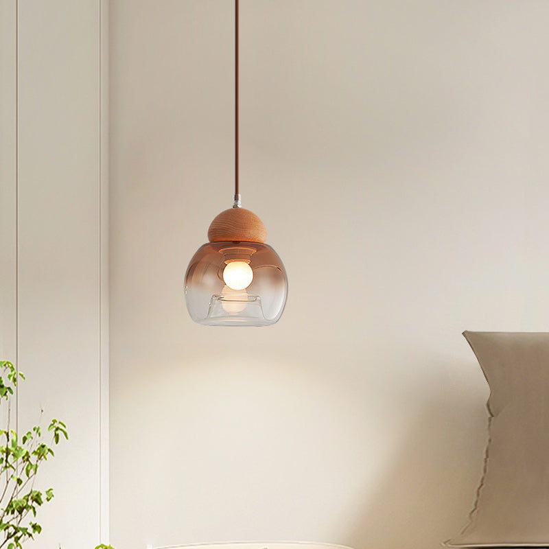 Contemporary Retro Globe Wood Glass 1-Light Pendant Light For Bedroom
