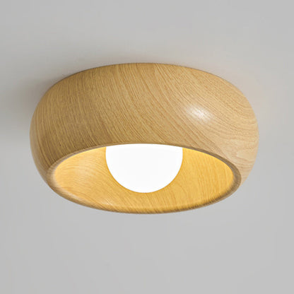 Modern Minimalist Round Wood Grain Globe Iron LED Flush Mount Ceiling Light For Living Room