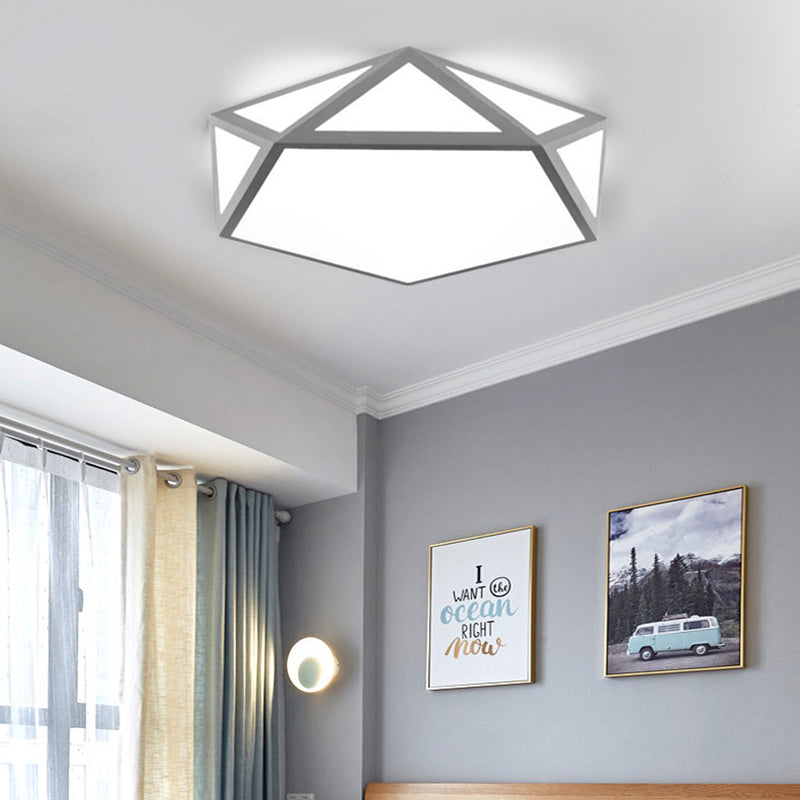 Modern Minimalist Geometric Pentagonal Iron Frame Acrylic Shade LED Flush Mount Ceiling Light For Bedroom
