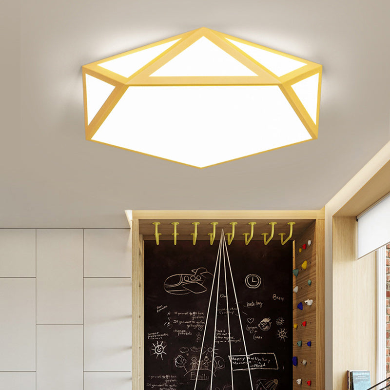 Modern Minimalist Geometric Pentagonal Iron Frame Acrylic Shade LED Flush Mount Ceiling Light For Bedroom
