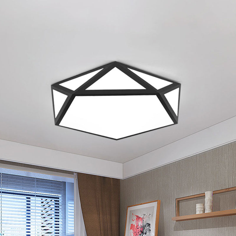 Modern Minimalist Geometric Pentagonal Iron Frame Acrylic Shade LED Flush Mount Ceiling Light For Bedroom