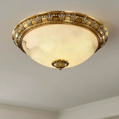 Traditional European Round Dome Brass Frame Glass Shade 2/3/4 Flush Mount Ceiling Light for Living Room
