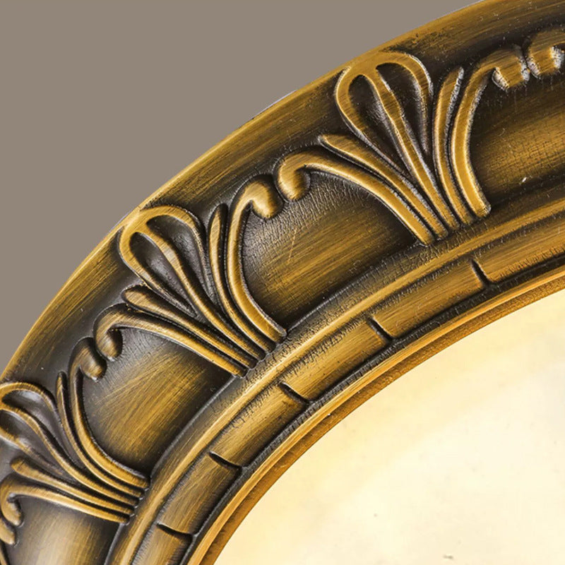 Traditional European Round Dome Brass Frame Glass Shade 2/3/4 Flush Mount Ceiling Light for Living Room