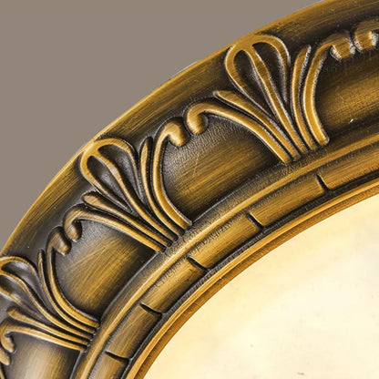 Traditional European Round Dome Brass Frame Glass Shade 2/3/4 Flush Mount Ceiling Light for Living Room