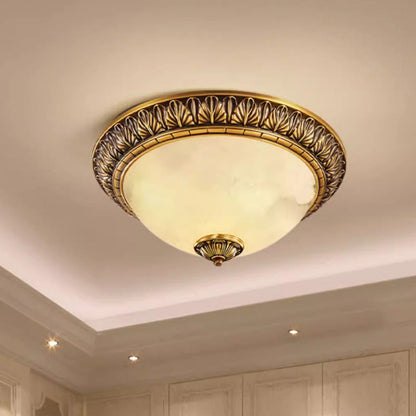 Traditional European Round Dome Brass Frame Glass Shade 2/3/4 Flush Mount Ceiling Light for Living Room