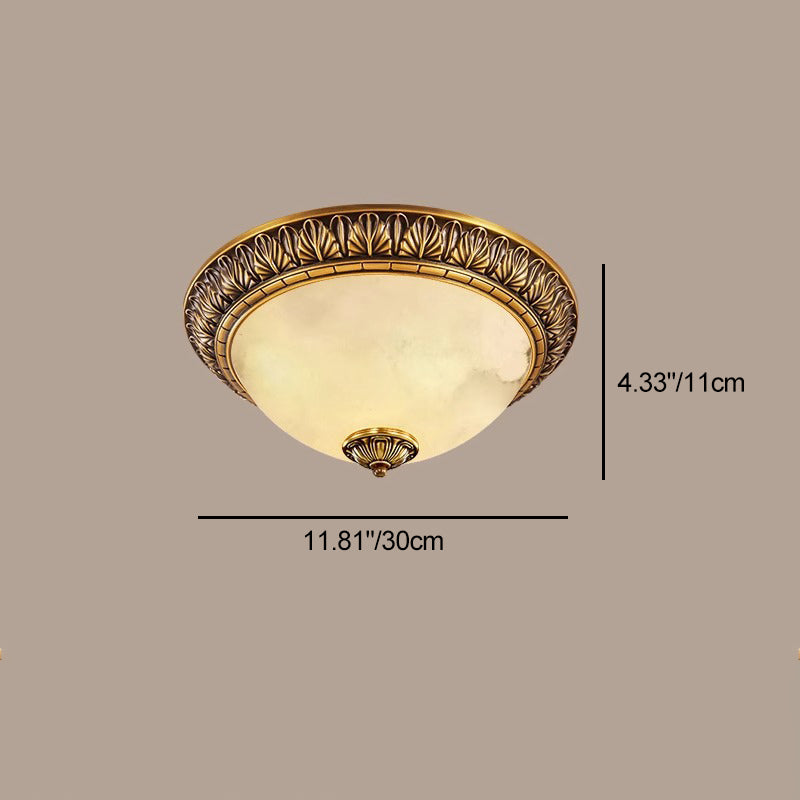 Traditional European Round Dome Brass Frame Glass Shade 2/3/4 Flush Mount Ceiling Light for Living Room