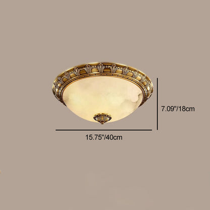 Traditional European Round Dome Brass Frame Glass Shade 2/3/4 Flush Mount Ceiling Light for Living Room
