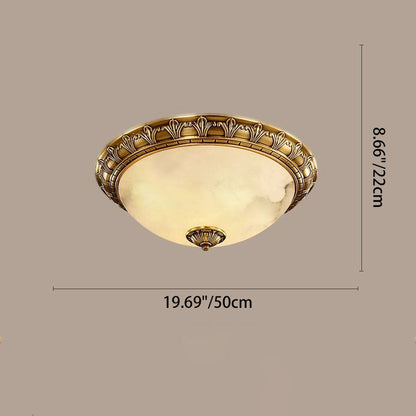 Traditional European Round Dome Brass Frame Glass Shade 2/3/4 Flush Mount Ceiling Light for Living Room