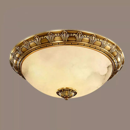 Traditional European Round Dome Brass Frame Glass Shade 2/3/4 Flush Mount Ceiling Light for Living Room