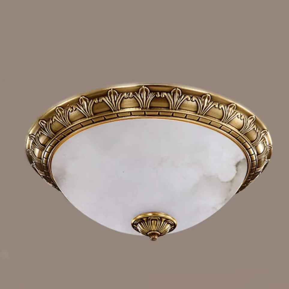 Traditional European Round Dome Brass Frame Glass Shade 2/3/4 Flush Mount Ceiling Light for Living Room