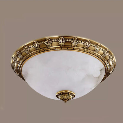 Traditional European Round Dome Brass Frame Glass Shade 2/3/4 Flush Mount Ceiling Light for Living Room