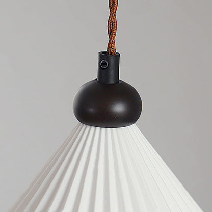 Traditional Vintage Cone Pleated Ceramic Shade Wood 1-Light Pendant Light For Living Room