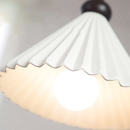 Traditional Vintage Cone Pleated Ceramic Shade Wood 1-Light Pendant Light For Living Room