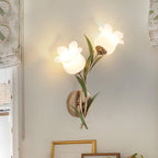 Traditional Rustic Floral Leaf Iron Glass 1/2 Light Wall Sconce Lamp For Living Room