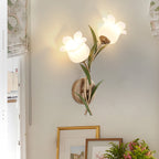 Traditional Rustic Floral Leaf Iron Glass 1/2 Light Wall Sconce Lamp For Living Room