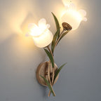 Traditional Rustic Floral Leaf Iron Glass 1/2 Light Wall Sconce Lamp For Living Room