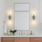 Modern Minimalist Cylinder Glass Iron Shade 2-Light Vanity Light Wall Sconce Lamp For Bathroom