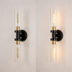 Modern Minimalist Cylinder Glass Iron Shade 2-Light Vanity Light Wall Sconce Lamp For Bathroom