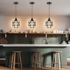 Contemporary Industrial Round Geometric Iron Cage 1-Light Pendant Light For Living Room
