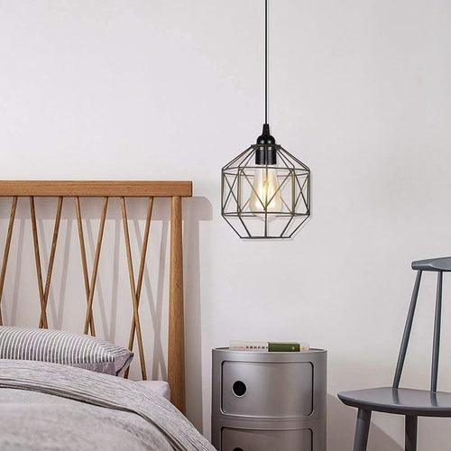 Contemporary Industrial Round Geometric Iron Cage 1-Light Pendant Light For Living Room