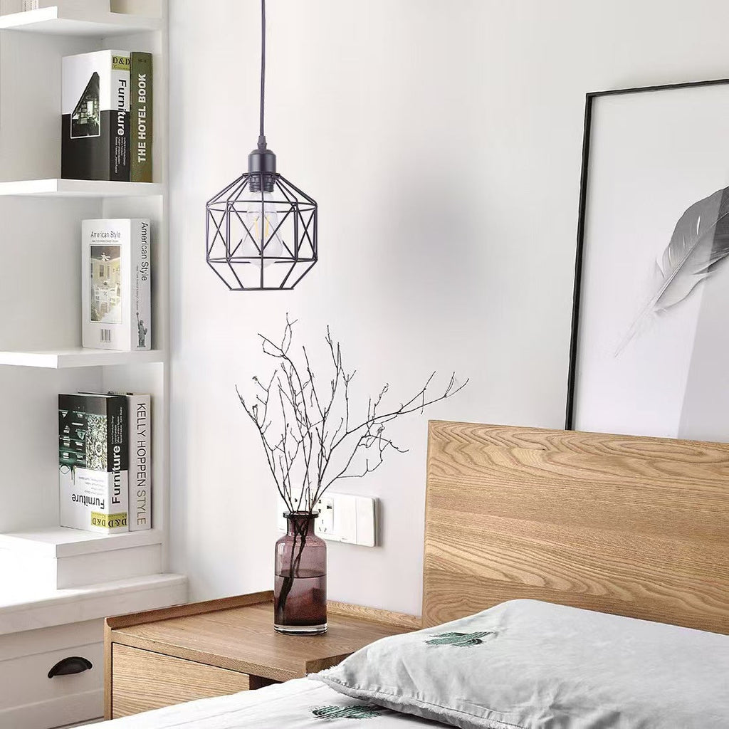 Contemporary Industrial Round Geometric Iron Cage 1-Light Pendant Light For Living Room