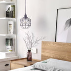 Contemporary Industrial Round Geometric Iron Cage 1-Light Pendant Light For Living Room