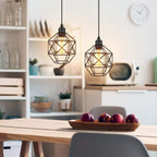 Contemporary Industrial Round Geometric Iron Cage 1-Light Pendant Light For Living Room