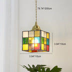 Modern Art Deco Square Cone Rubik's Cube Shape Iron Glass 1-light Pendant Light for Living Room