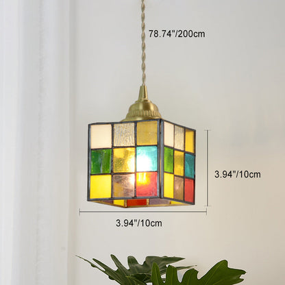 Modern Art Deco Square Cone Rubik's Cube Shape Iron Glass 1-light Pendant Light for Living Room