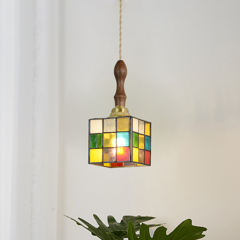 Modern Art Deco Square Cone Rubik's Cube Shape Iron Glass 1-light Pendant Light for Living Room