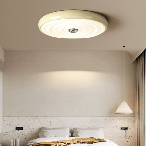 Modern Minimalist Round Water Ripple Iron Acrylic LED Flush Mount Ceiling Light For Bedroom