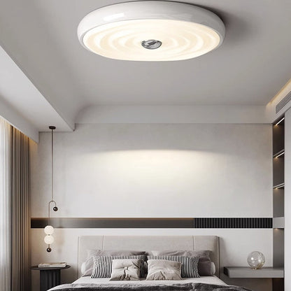 Modern Minimalist Round Water Ripple Iron Acrylic LED Flush Mount Ceiling Light For Bedroom