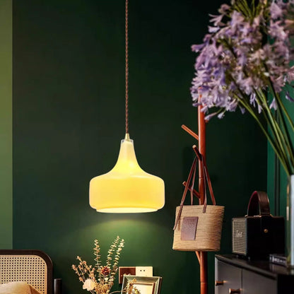 Contemporary Retro Round Petal Flower Shape Wood Glass 1-Light Pendant Light For Living Room