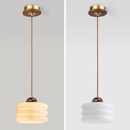 Contemporary Retro Round Petal Flower Shape Wood Glass 1-Light Pendant Light For Living Room
