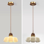 Contemporary Retro Round Petal Flower Shape Wood Glass 1-Light Pendant Light For Living Room