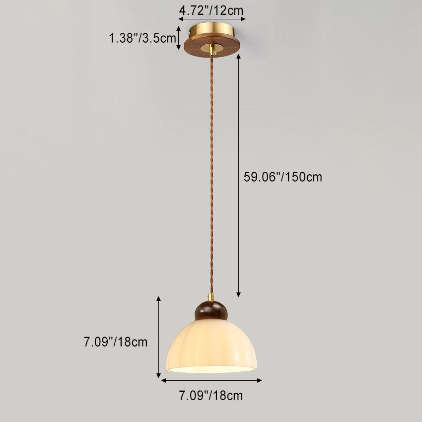 Contemporary Retro Round Petal Flower Shape Wood Glass 1-Light Pendant Light For Living Room