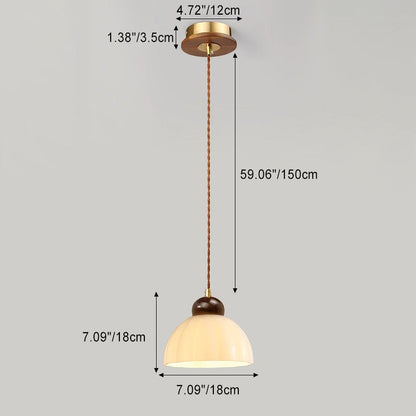 Contemporary Retro Round Petal Flower Shape Wood Glass 1-Light Pendant Light For Living Room