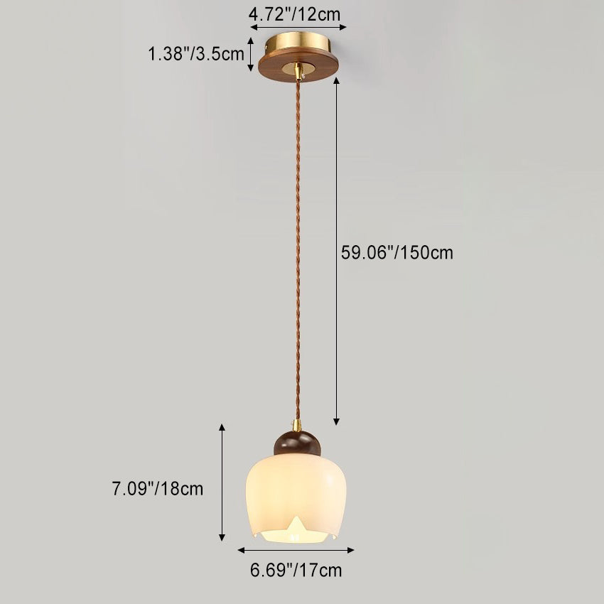 Contemporary Retro Round Petal Flower Shape Wood Glass 1-Light Pendant Light For Living Room