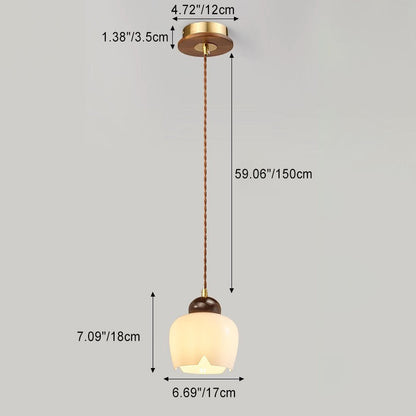 Contemporary Retro Round Petal Flower Shape Wood Glass 1-Light Pendant Light For Living Room