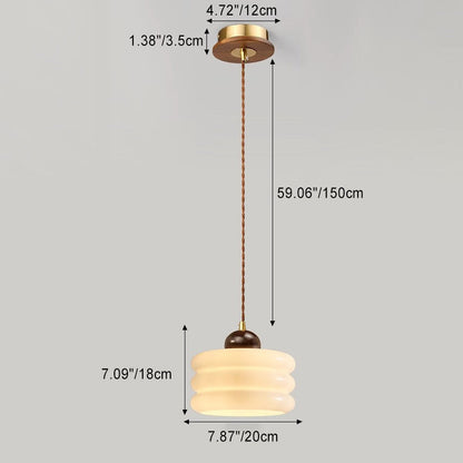 Contemporary Retro Round Petal Flower Shape Wood Glass 1-Light Pendant Light For Living Room