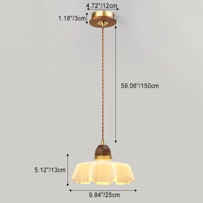 Contemporary Retro Round Petal Flower Shape Wood Glass 1-Light Pendant Light For Living Room