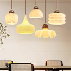 Contemporary Retro Round Petal Flower Shape Wood Glass 1-Light Pendant Light For Living Room