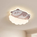 Contemporary Creative Kids Puppy Cat Panda Iron PE LED Flush Mount Ceiling Light For Bedroom