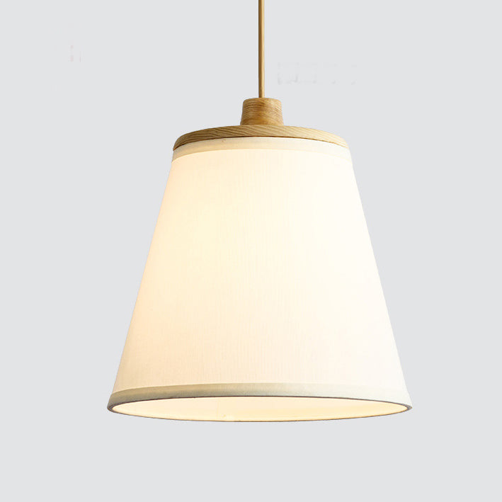 Contemporary Nordic Round Cylinder Wooden Fabric Shade 1-Light Pendant Light For Living Room
