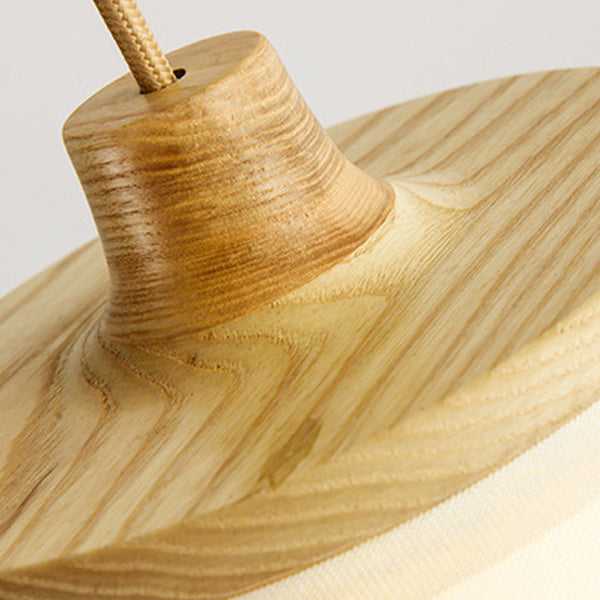 Contemporary Nordic Round Cylinder Wooden Fabric Shade 1-Light Pendant Light For Living Room