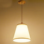 Contemporary Nordic Round Cylinder Wooden Fabric Shade 1-Light Pendant Light For Living Room