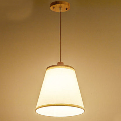 Contemporary Nordic Round Cylinder Wooden Fabric Shade 1-Light Pendant Light For Living Room