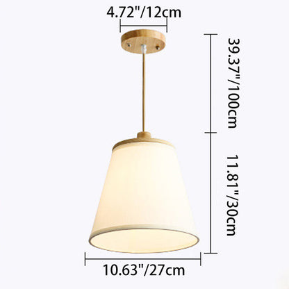 Contemporary Nordic Round Cylinder Wooden Fabric Shade 1-Light Pendant Light For Living Room