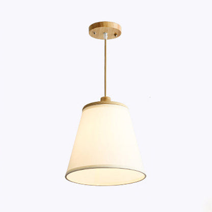 Contemporary Nordic Round Cylinder Wooden Fabric Shade 1-Light Pendant Light For Living Room